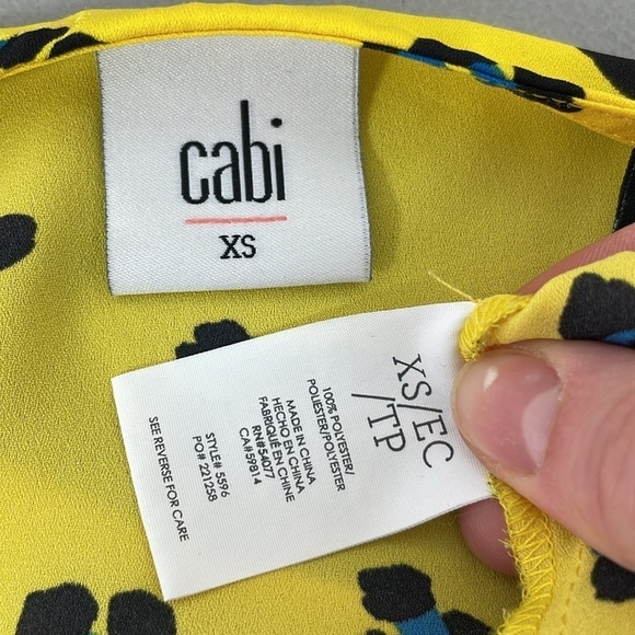 Cabi Blouse Women's XS Extra Small Yellow Leopard Print Sunny Tie Wrap Peplum - Picture 12 of 14